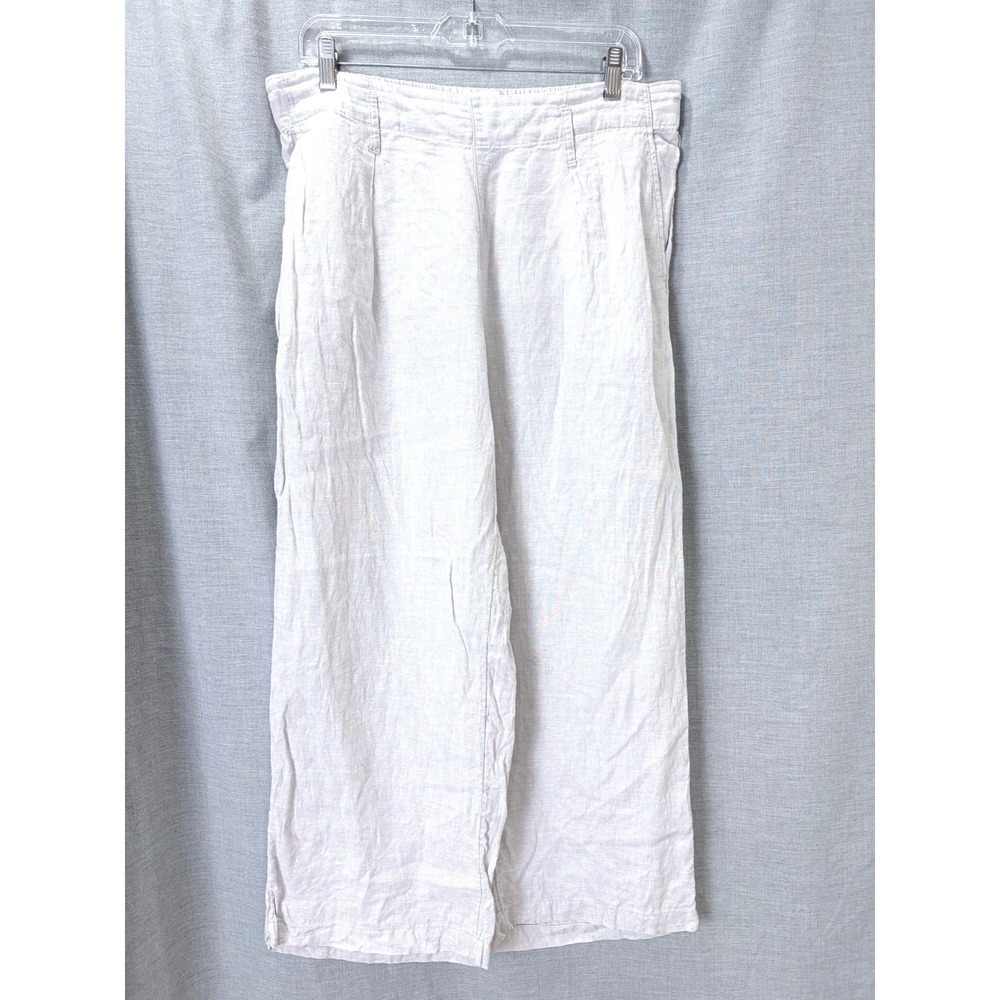 Nicole Miller New York Pants M 100% Linen Light Gray Wide Leg Pull On Coastal